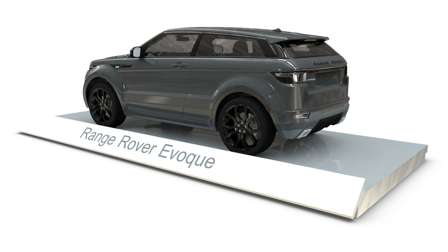 three quarter front view of Car Display Plinth complete with vehicle and deck graphics