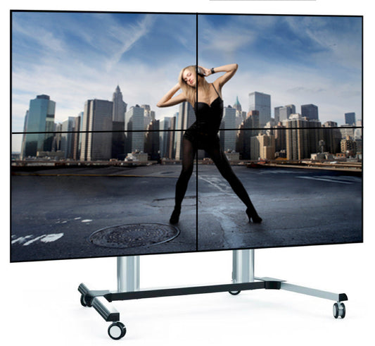Three quarter view of 49" 2 x 2 Video Wall free standing display