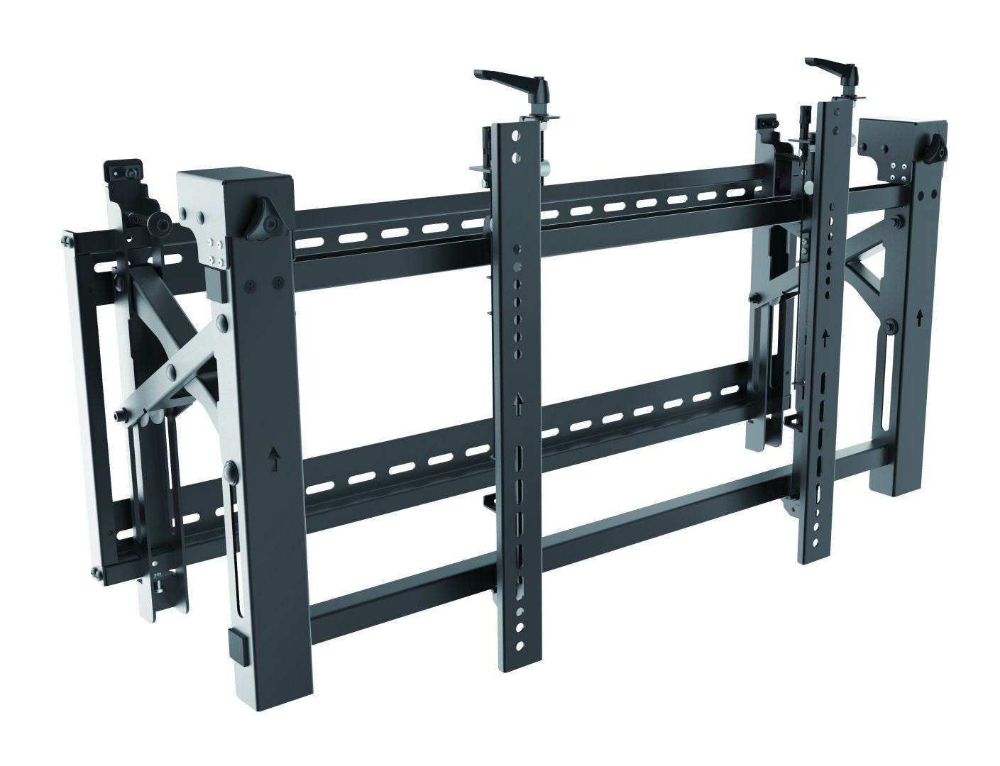 Three quarter front view of pop-out video wall mount open