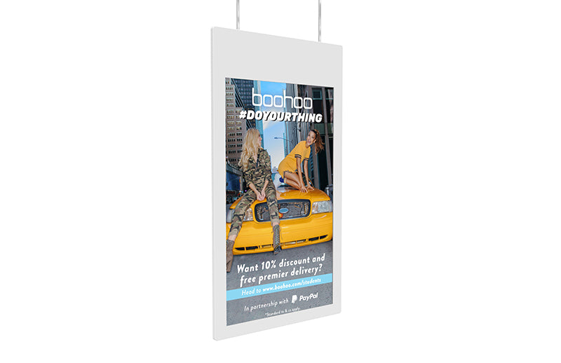 Double sided hanging digital window display