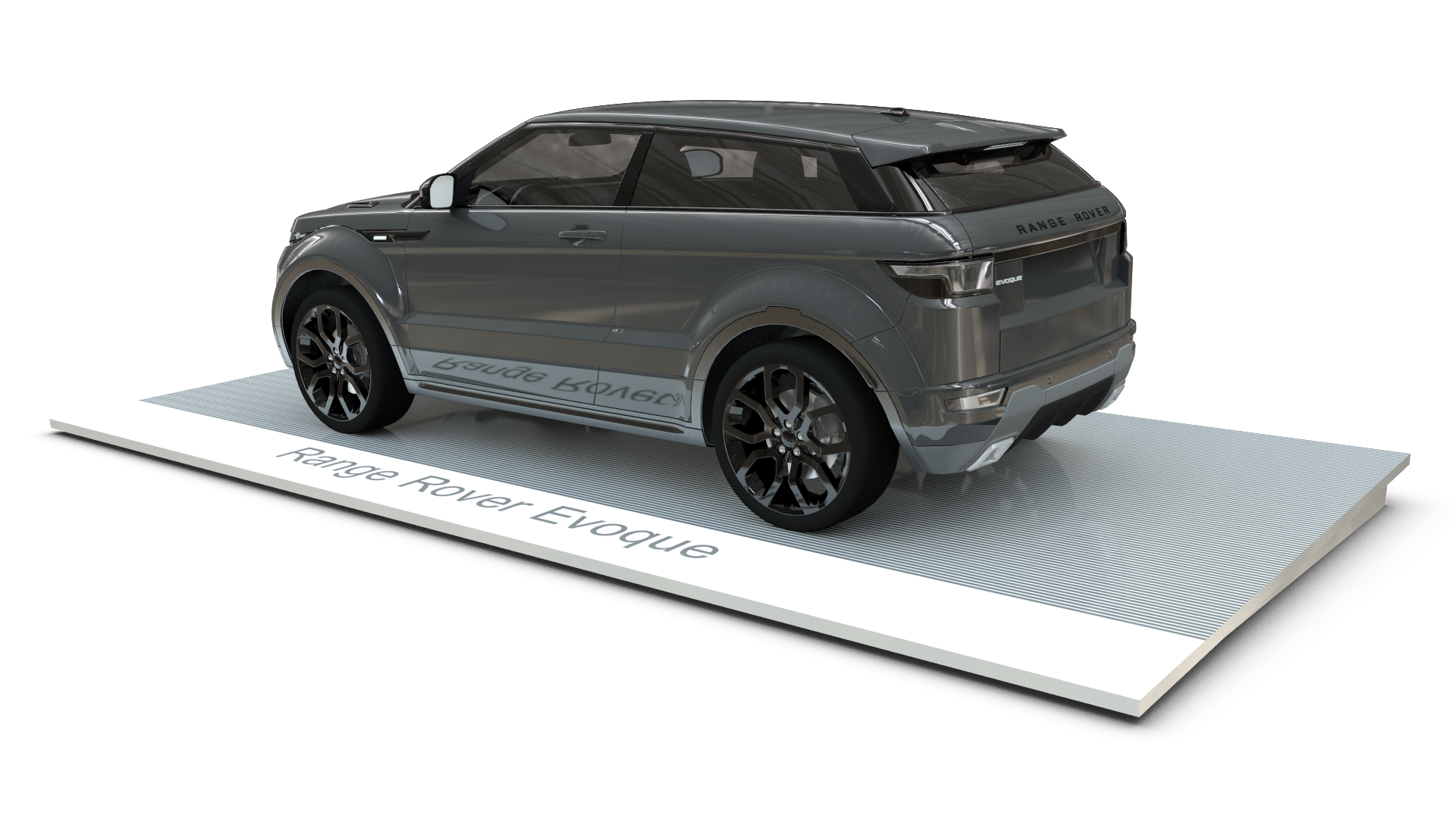 three quarter front view of Car Display Plinth complete with vehicle and deck graphics